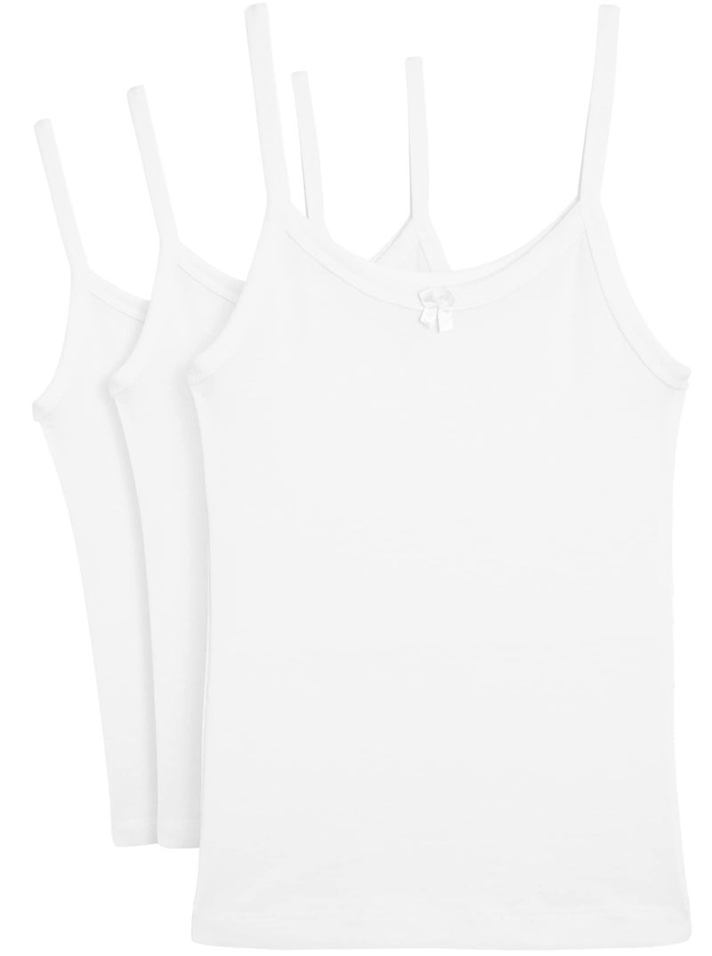 Rene Rofe Girls Camisole - 3 Pack 100% Cotton Soft Girls Undershirts - Lightweight Spaghetti Strap Tank Top (Sizes: 2T-14), Size 7-8, White - Image 1